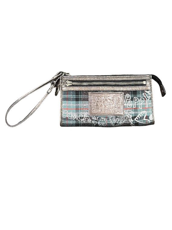Coach Poppy Plaid Metallic Wristlet In Rose-Gold And Teal